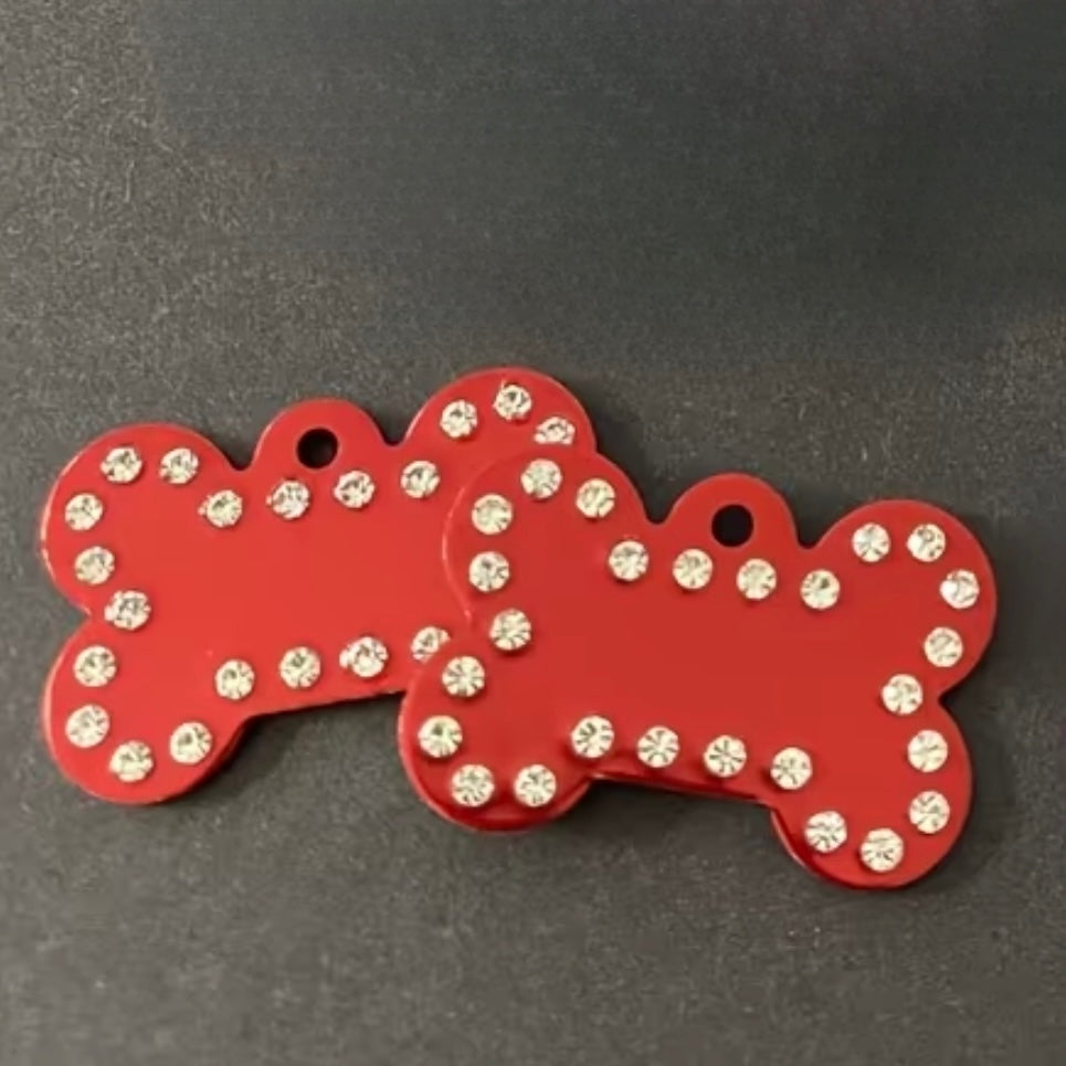 LUIS & LEON Hundemarke Knochen mit Strass – personalisierte Gravur aus Aluminium