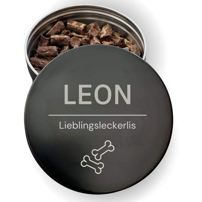 LUIS & LEON Personalisierte Leckerlidose für Hunde mit Gravur – Design Pure