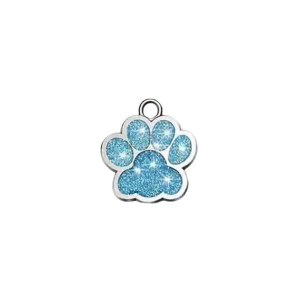 Glitzernde Hundemarke in Pfotenform Edelstahl – Silber, gravierbar mit Wunschtext & Motiv