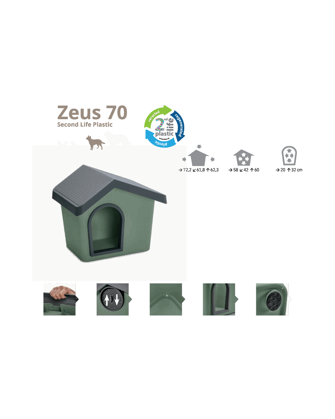 IMAC Zeus 70 Second Life Plastic - Hundehütte, recycelter Kunstoff