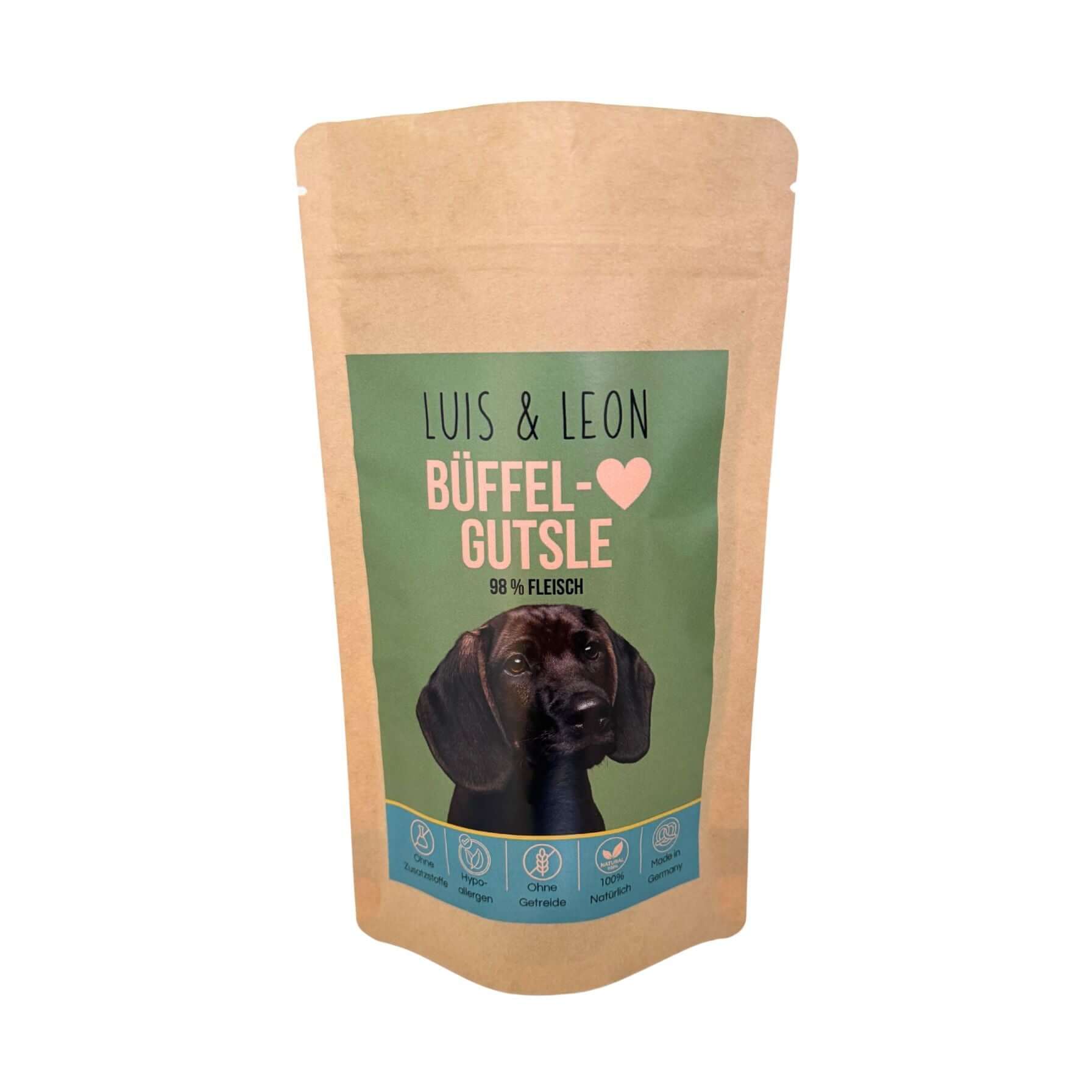 LUIS & LEON Büffelherz Gutsle – Hypoallergene Hundeleckerli, 77% Fleisch, Gemüse, Getreidefrei - LUIS & LEON