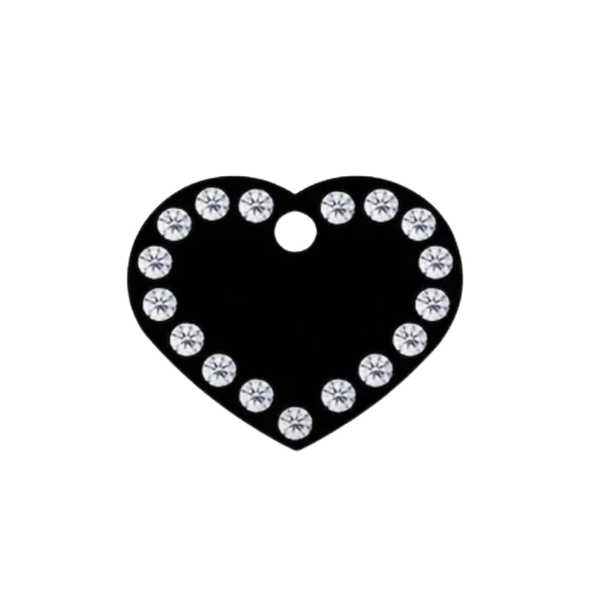 LUIS & LEON Hundemarke Herz Strass schwarz - personalisierte Gravur - LUIS & LEON