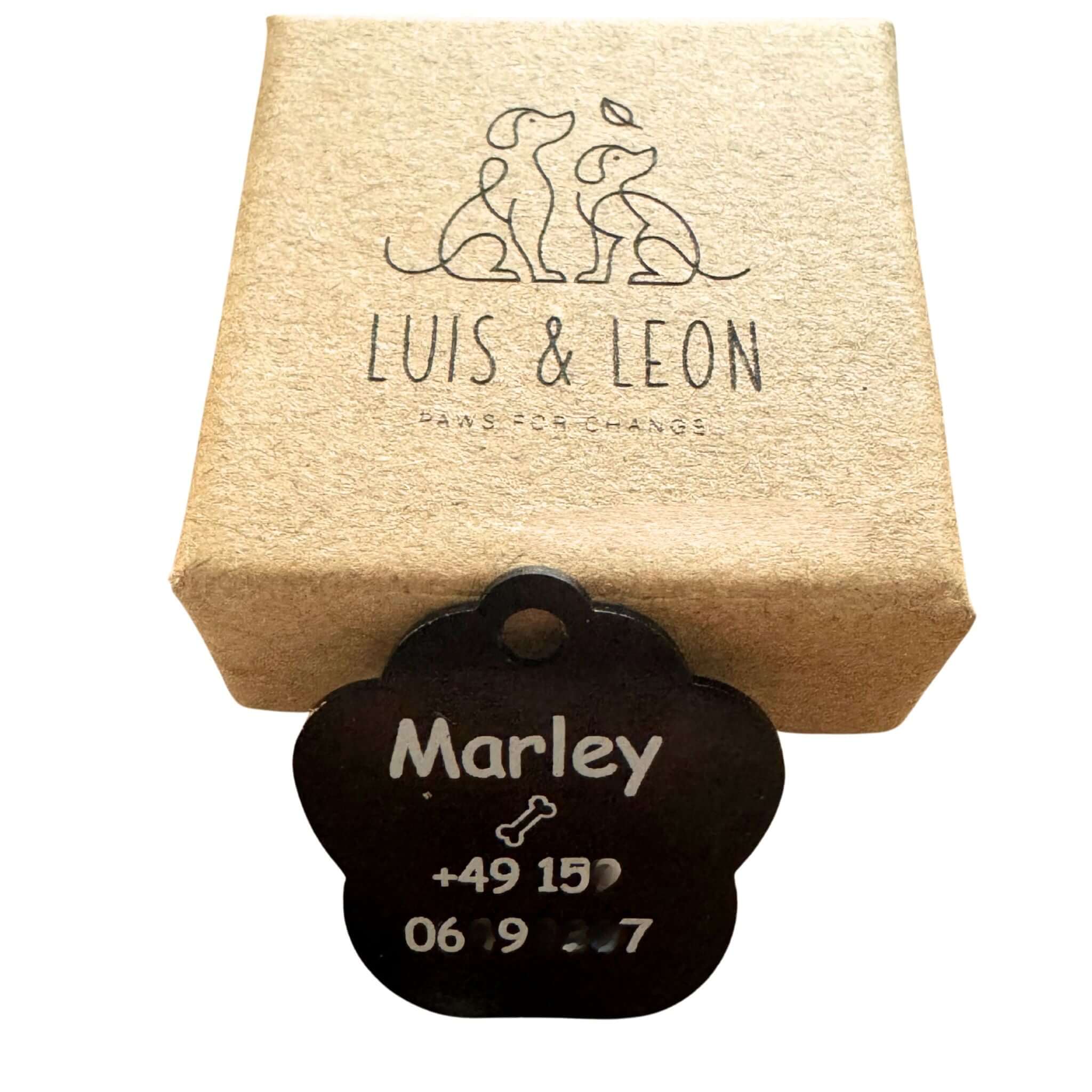 LUIS & LEON Hundemarke in Pfotenform mit Motiv - Aluminium – gravierbar mit Wunschtext - LUIS & LEON