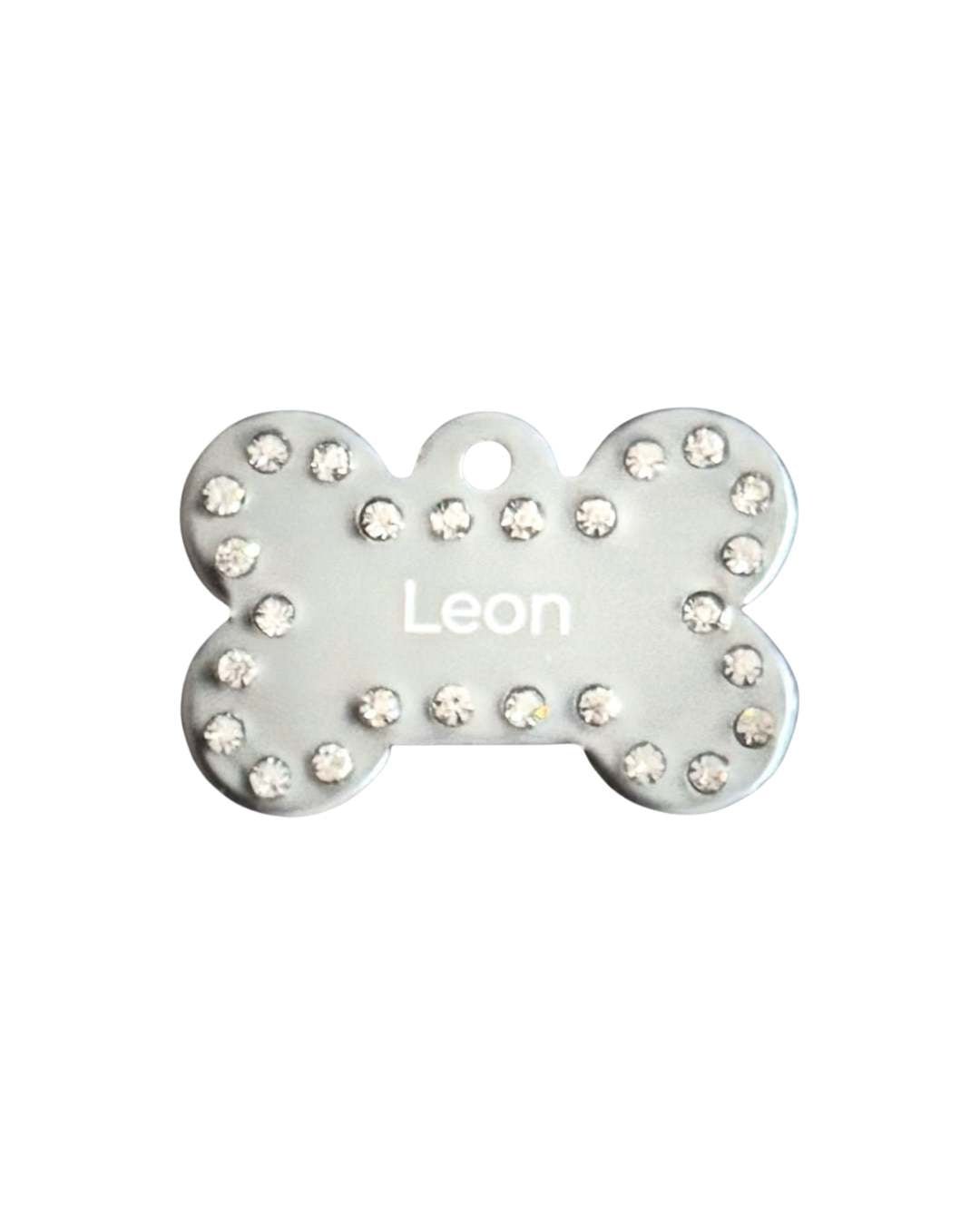 LUIS & LEON Hundemarke Knochen mit Strass – personalisierte Gravur aus Aluminium - LUIS & LEON