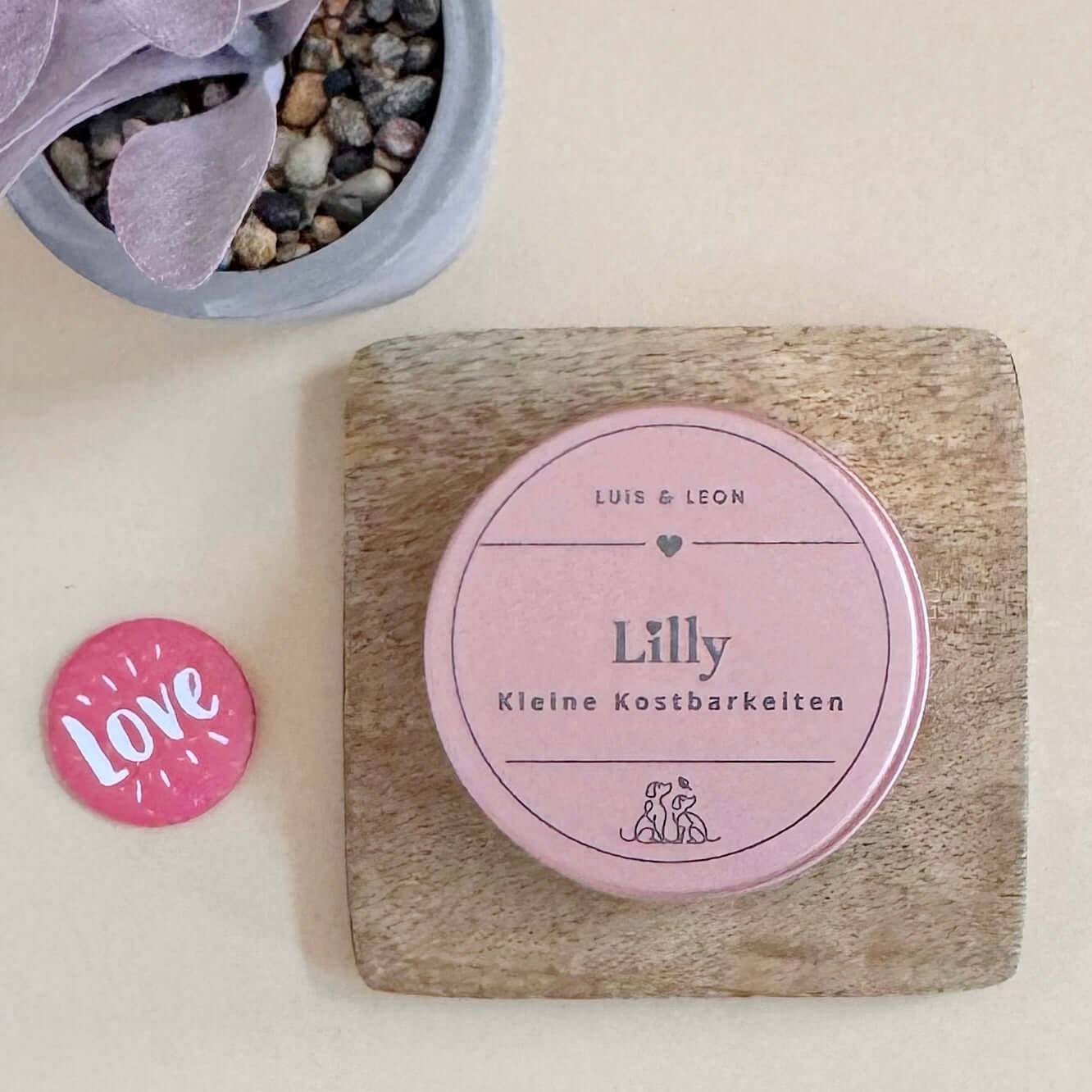 LUIS & LEON Leckerlidose Rosa – personalisierte Hundeleckerli Dose mit Gravur - LUIS & LEON