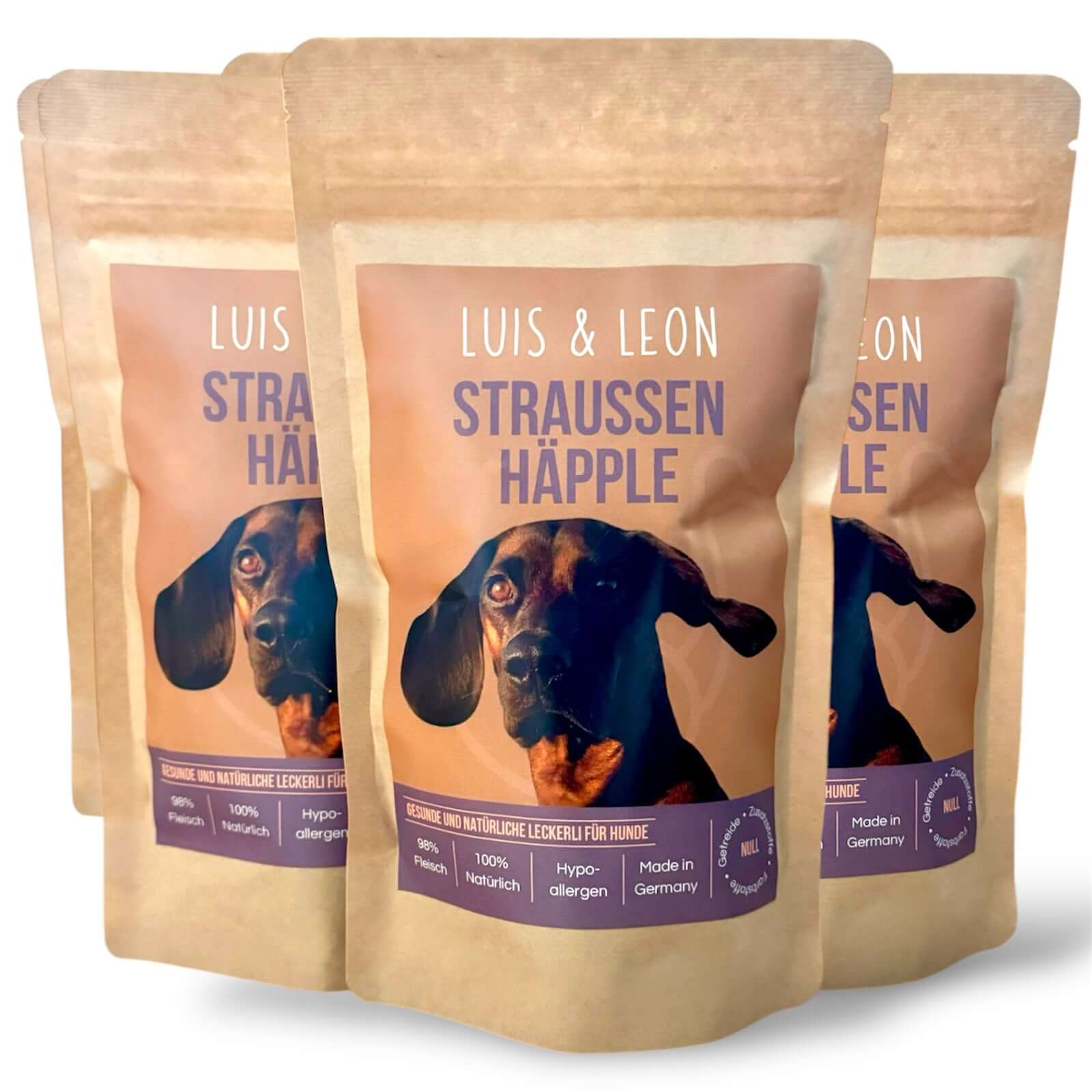 LUIS & LEON Straußen Häpple – Große Leckerli, Hypoallergen, 98% Fleisch - LUIS & LEON