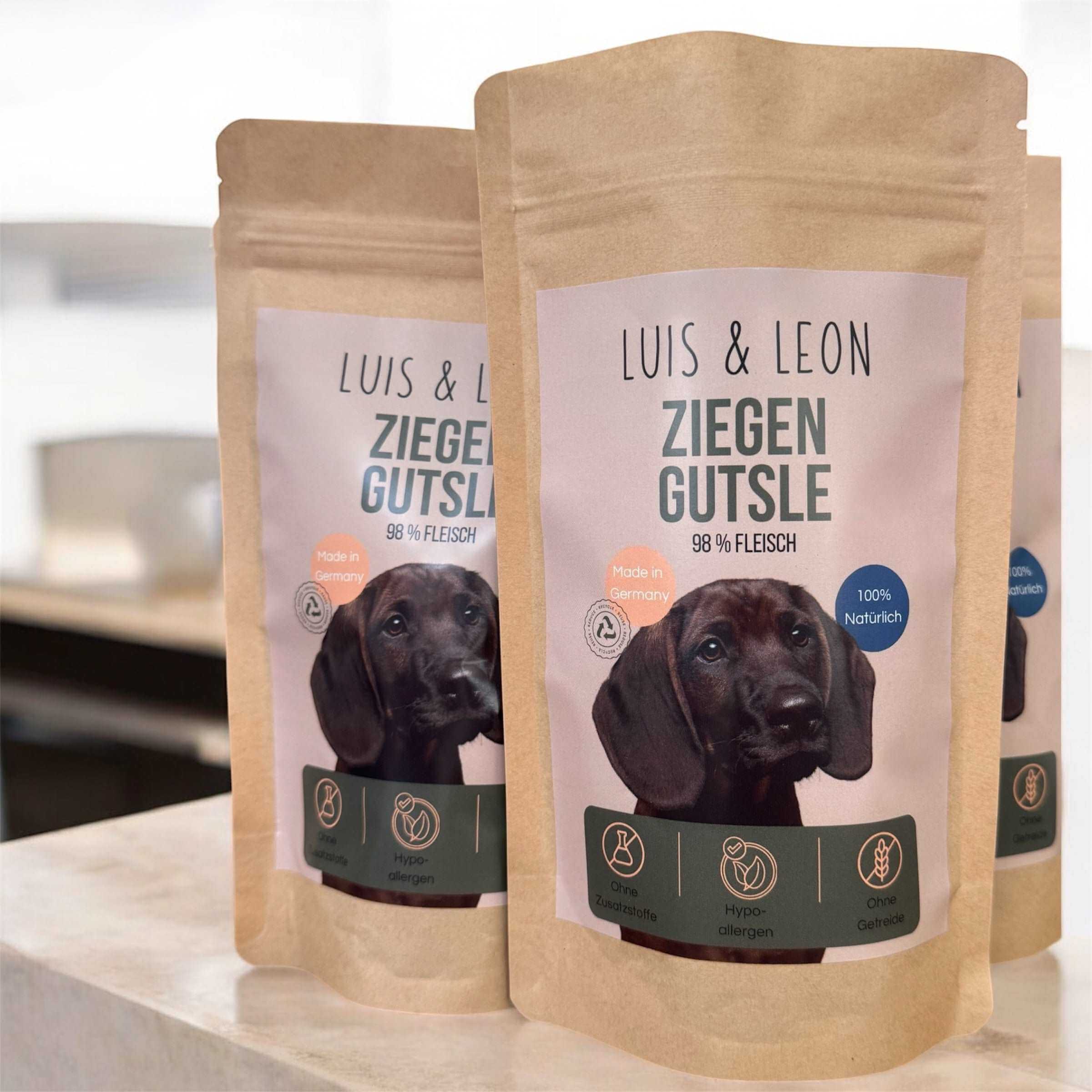 LUIS & LEON Ziegen Gutsle - Hypoallergene Hundeleckerli, 98% Fleisch - LUIS & LEON