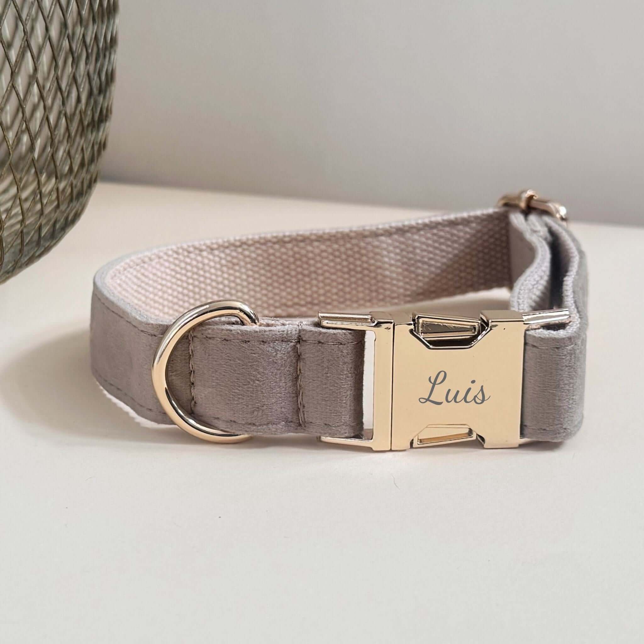 Personalisiertes Hundehalsband mit Name – Samt & Gold | LUIS & LEON - LUIS & LEON