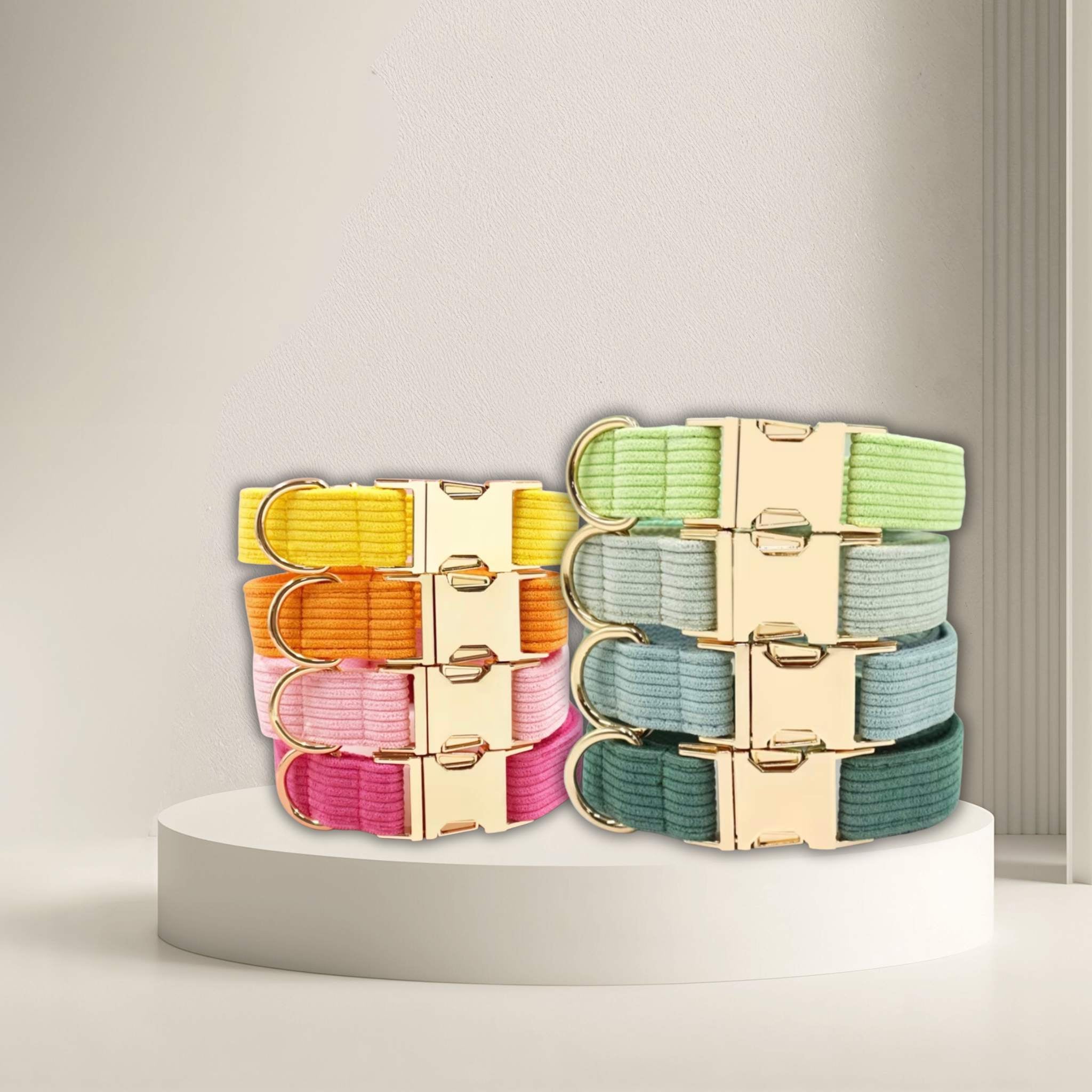 LUIS & LEON Personalisiertes Hundehalsband mit Name – Kordsamt & Gold