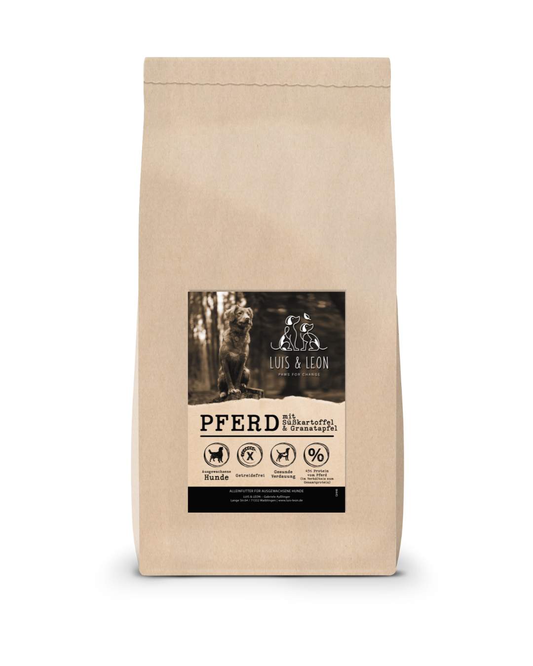 Trockenfutter Pferd für Hunde – getreidefrei mit Süßkartoffeln & Granatapfel von LUIS & LEON