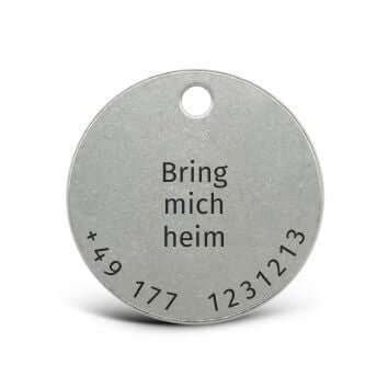 Hundemarke Edelstahl rund – beidseitig gravierbar nur mit Text - LUIS & LEON