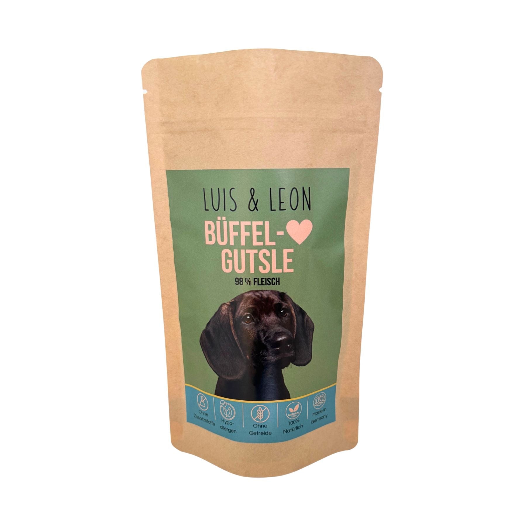 LUIS & LEON Büffelherz Gutsle – Hypoallergene Hundeleckerli, 77% Fleisch, Gemüse, Getreidefrei - LUIS & LEON
