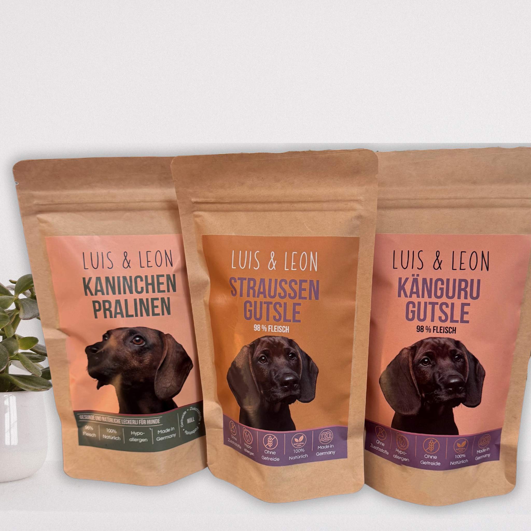 LUIS & LEON Exotische Hundeleckerli Bundle – Strauß, Känguru & Kaninchen - LUIS & LEON