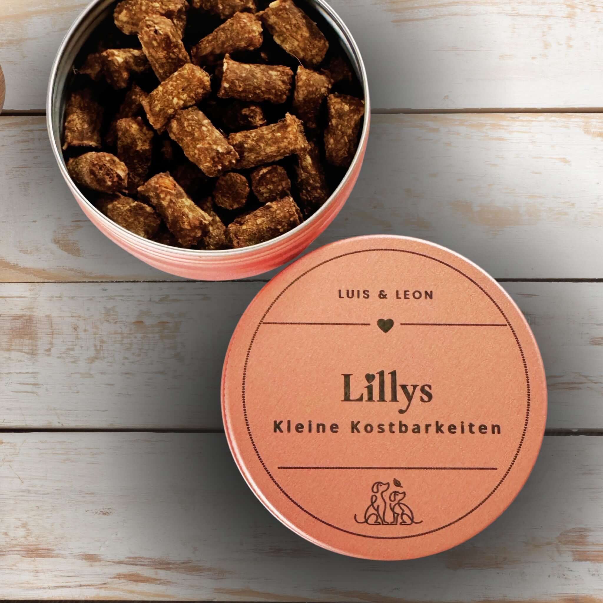 LUIS & LEON Leckerlidose Rosa – personalisierte Hundeleckerli Dose mit Gravur - LUIS & LEON