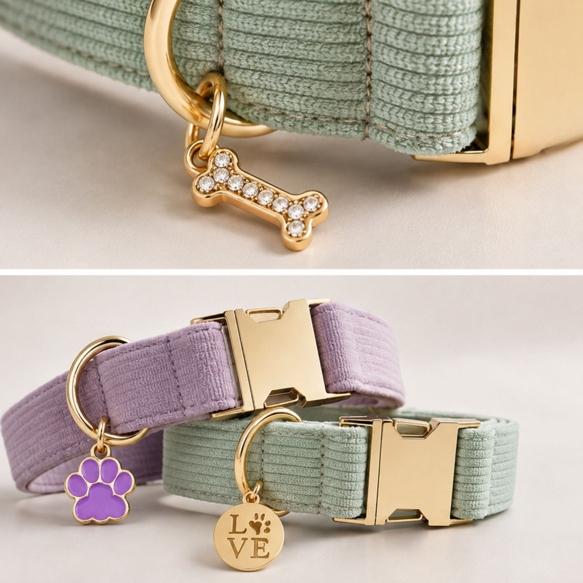 Personalisiertes Hundehalsband Kordsamt – Gold - LUIS & LEON