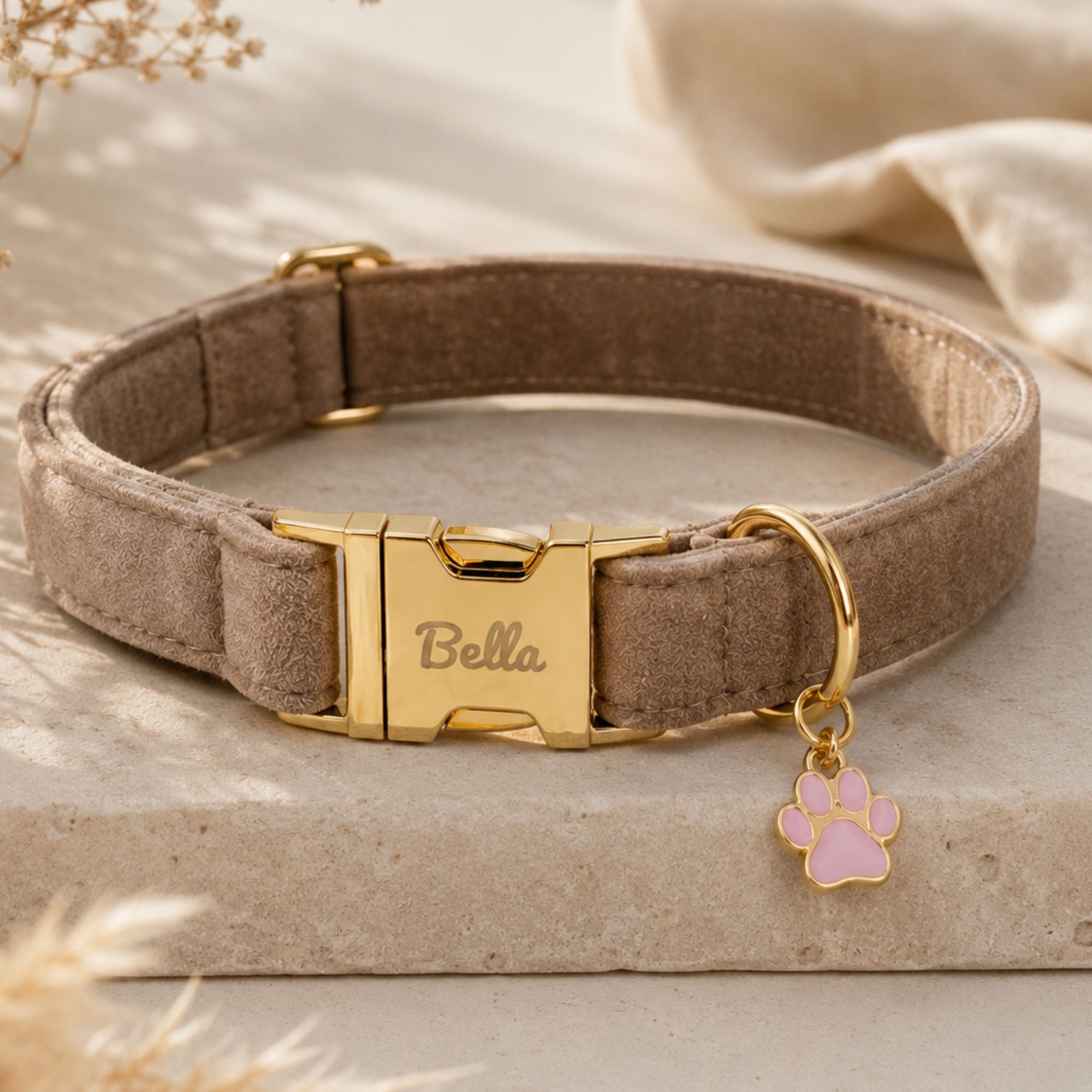 Personalisiertes Hundehalsband Samt – Gold - LUIS & LEON