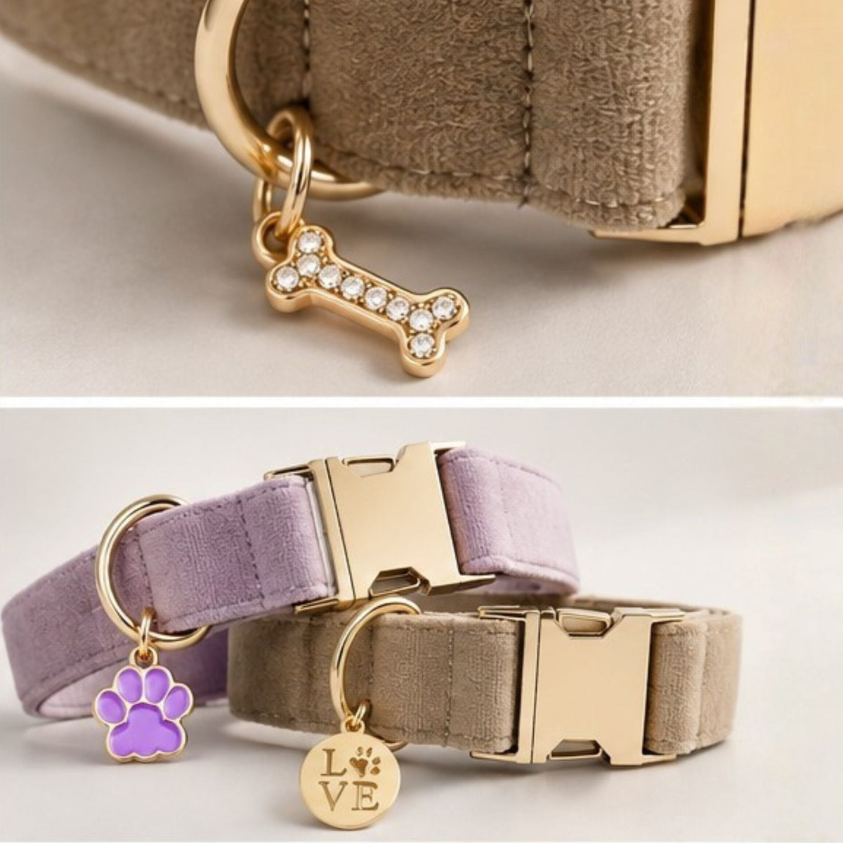 Personalisiertes Hundehalsband Samt – Gold - LUIS & LEON